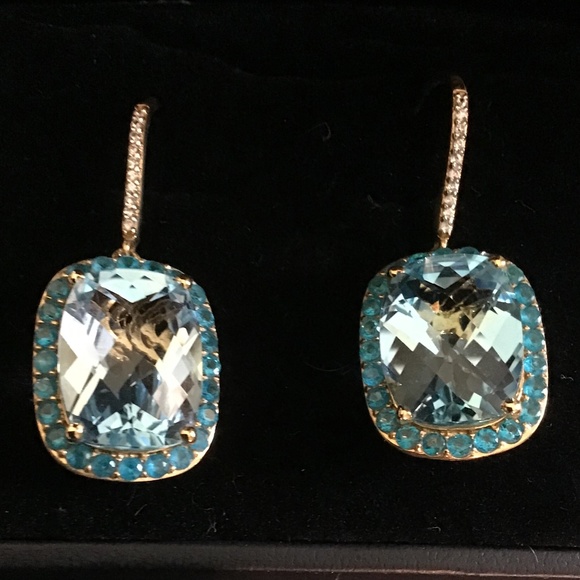 Blue Topaz 25.97 ctw earrings and 15.29 ctw ring - Picture 2 of 8